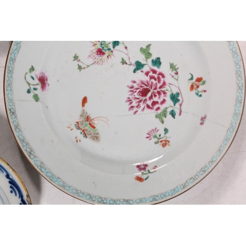 12 - Chinese Canton famille rose dish decorated with insects and flowers, 26cm diameter, a Chinese Canton... 