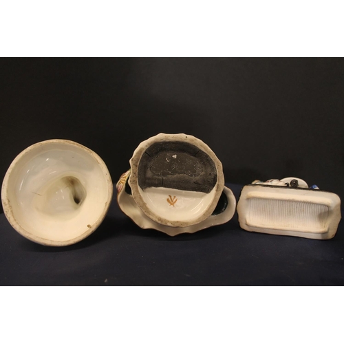 16 - 19th century porcelain figure modelled as a gentleman sat on tree trunk with gun and dog by his side... 