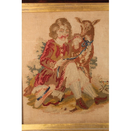 27 - Antique needlework panel depicting a cavalier with deer, in rosewood frame, the frame 52cm x 46cm.