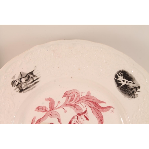 3 - Pair of J M P Bell style Chinese export pearlware dishes with transfer printed chinoiserie scenes an... 