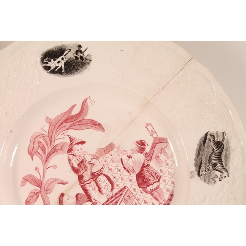 3 - Pair of J M P Bell style Chinese export pearlware dishes with transfer printed chinoiserie scenes an... 