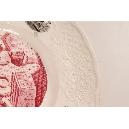 3 - Pair of J M P Bell style Chinese export pearlware dishes with transfer printed chinoiserie scenes an... 