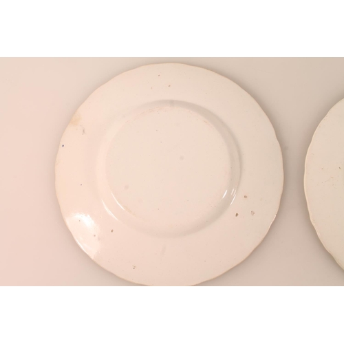 3 - Pair of J M P Bell style Chinese export pearlware dishes with transfer printed chinoiserie scenes an... 