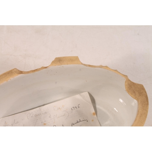 32 - Antique pottery game tureen with insert, 26cm long.