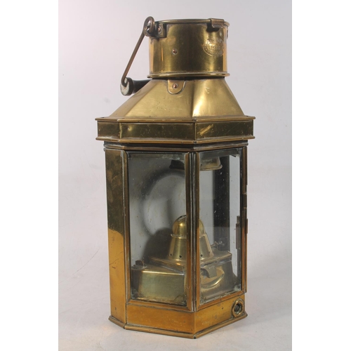 34 - B J Pitt & Sons Ltd of Birmingham brass ships masthead lantern, dated 1918, 52cm high to top of ... 