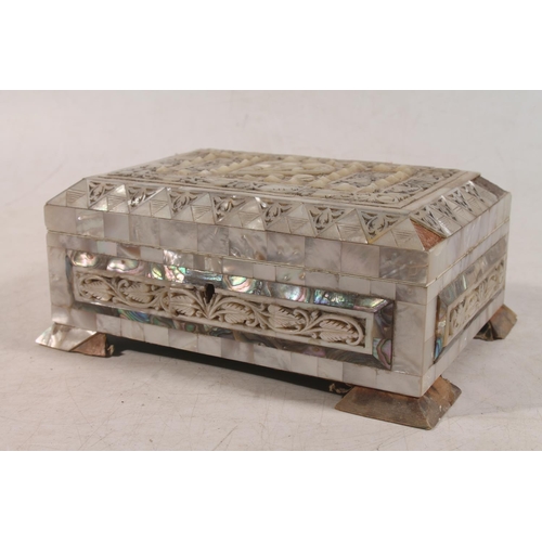 35 - Eastern mother-of-pearl and abalone inlaid jewellery casket, 17cm wide, and an apprentice style ches... 