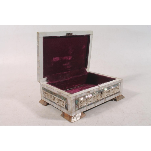 35 - Eastern mother-of-pearl and abalone inlaid jewellery casket, 17cm wide, and an apprentice style ches... 