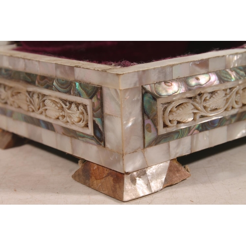 35 - Eastern mother-of-pearl and abalone inlaid jewellery casket, 17cm wide, and an apprentice style ches... 