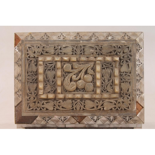 35 - Eastern mother-of-pearl and abalone inlaid jewellery casket, 17cm wide, and an apprentice style ches... 
