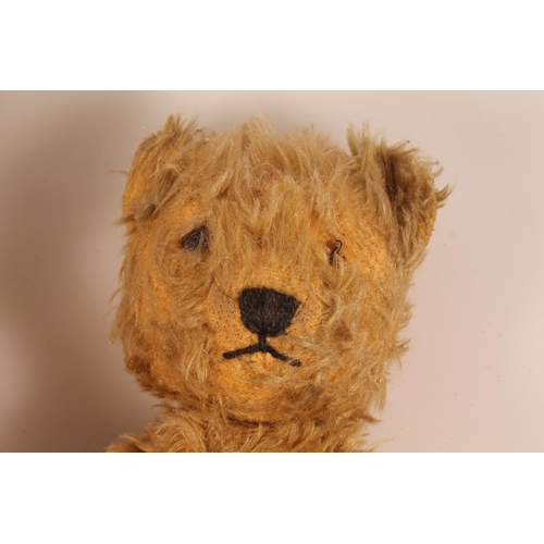 37 - Two vintage teddy bears, 38cm high and 28cm high.