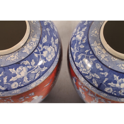 38 - Pair of EPC of Stoke-on-Trent transfer printed baluster vases of ginger jar form decorated with orie... 