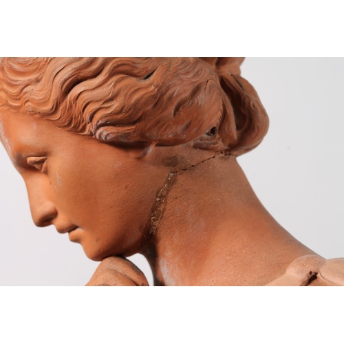 43 - Watcombe of Torquay terracotta statue modelled as a pensive woman, stamped to base, 40cm high.