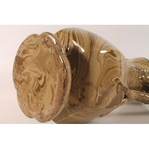 5 - Scottish Victorian agate ware pottery ewer with pewter lid, 30cm high.