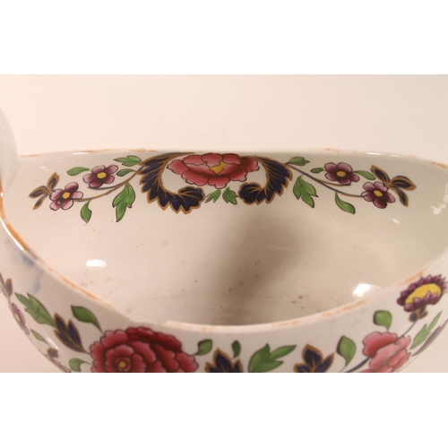 53 - JWR (John and William Ridgway) fancy stone china bourdaloue with hand-painted floral decoration, 25c... 