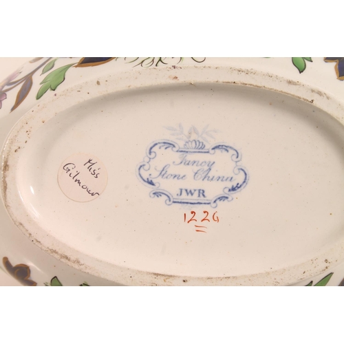 53 - JWR (John and William Ridgway) fancy stone china bourdaloue with hand-painted floral decoration, 25c... 