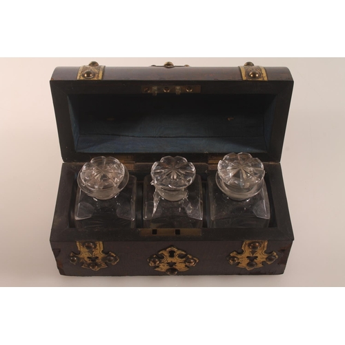 54 - Victorian gothic style dome top inkstand with boule lacquer and brass mounts, hinge top opening to r... 