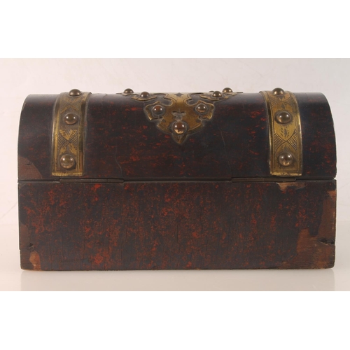 54 - Victorian gothic style dome top inkstand with boule lacquer and brass mounts, hinge top opening to r... 