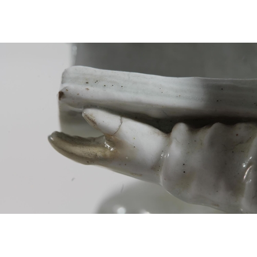 55 - Bow circa 1750/1760 blanc-de-chine porcelain figure of a nun reading a book, 15.5cm high.