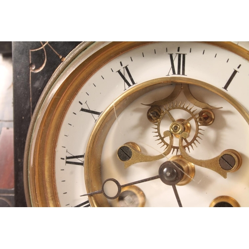 57 - Antique slate mantel clock with brocot escapement, striking on a bell, 20cm high.