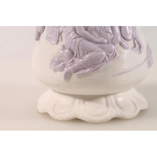 7 - Samuel Alcock & Co. Naomi and her Daughters-in-law pink and white relief decorated jug., 20cm hi... 