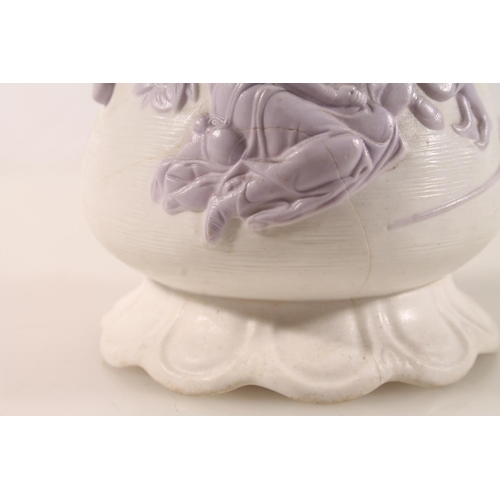 7 - Samuel Alcock & Co. Naomi and her Daughters-in-law pink and white relief decorated jug., 20cm hi... 