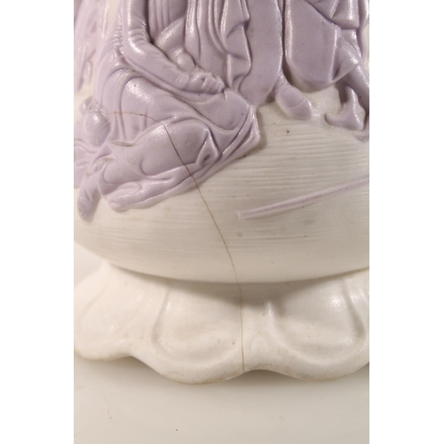 7 - Samuel Alcock & Co. Naomi and her Daughters-in-law pink and white relief decorated jug., 20cm hi... 