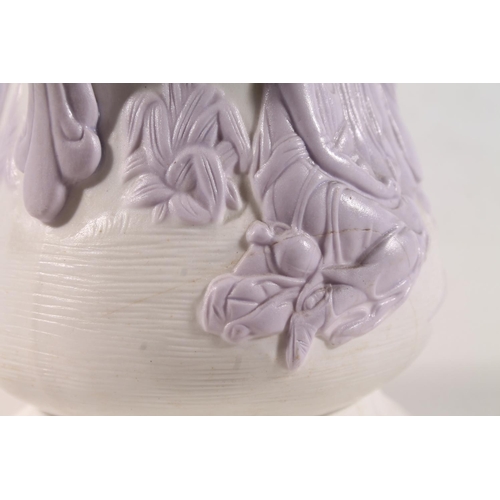 7 - Samuel Alcock & Co. Naomi and her Daughters-in-law pink and white relief decorated jug., 20cm hi... 