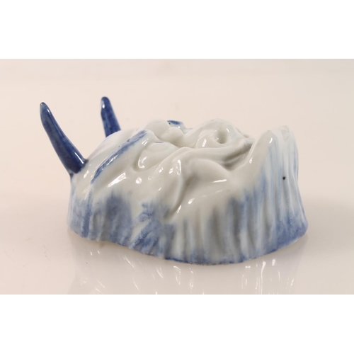 8 - Antique blue and white porcelain pickle dish in the form of a devil mask with painted floral interio... 