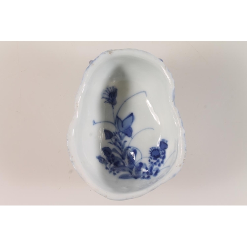 8 - Antique blue and white porcelain pickle dish in the form of a devil mask with painted floral interio... 