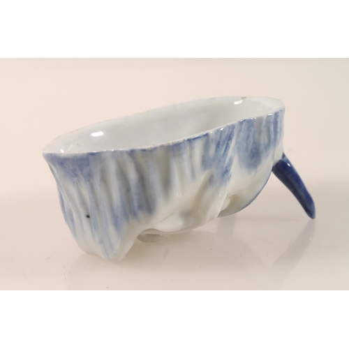 8 - Antique blue and white porcelain pickle dish in the form of a devil mask with painted floral interio... 