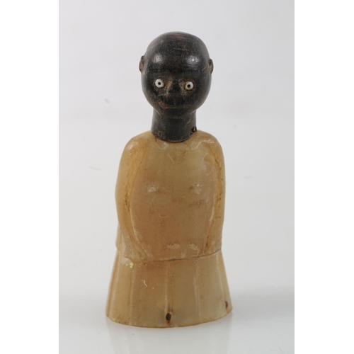 9 - Japanese kobe style carved horn and wood toy in the form of a lady, 6.5cm high, a tortoiseshell box ... 