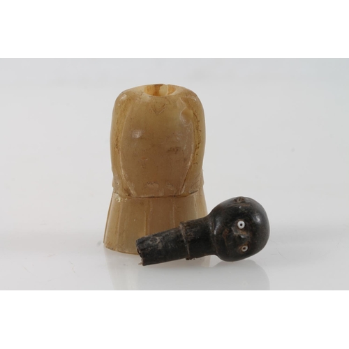 9 - Japanese kobe style carved horn and wood toy in the form of a lady, 6.5cm high, a tortoiseshell box ... 