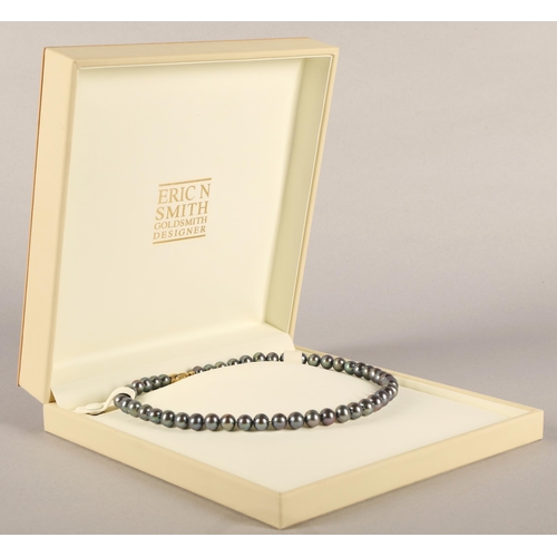 63 - Tahitian pearl necklace with 14k yellow gold clasp, 45cm long