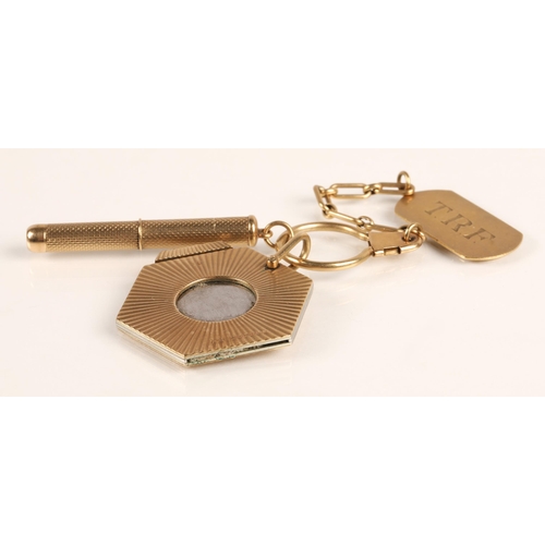 72A - 9ct gold mounted cigar cutter, 9ct gold piercer and 9ct gold keyring, gross weight 32g... 