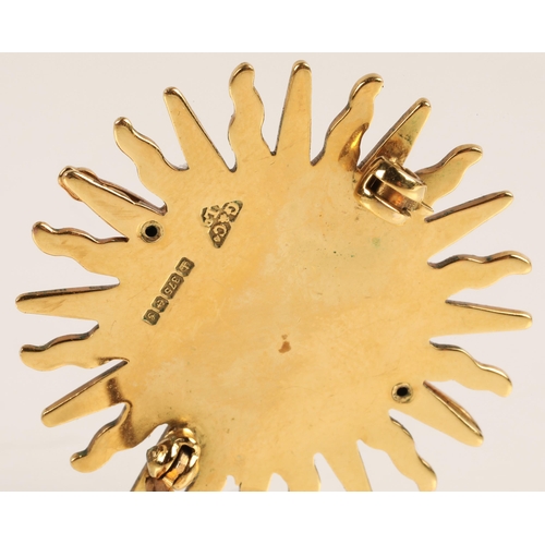73A - Imperial Society Knights bachelor 9ct gold and enamel sunburst badge with a crown and sword by Garra... 