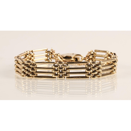76 - Ladies 9ct yellow gold gate bracelet with padlock clasp, weight 25.6g
