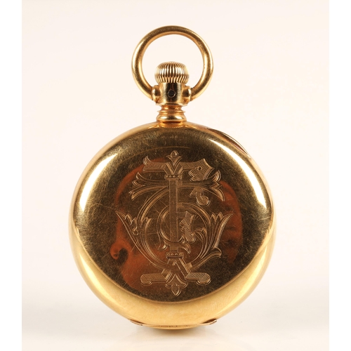 80 - Gents 18ct gold full hunter pocket watch by Fattorini & Sons, Bradford, white enamel dial with R... 