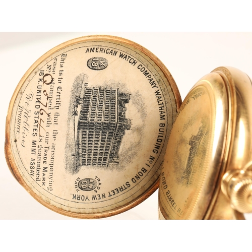 80 - Gents 18ct gold full hunter pocket watch by Fattorini & Sons, Bradford, white enamel dial with R... 