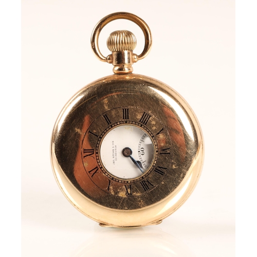 81 - Gents gold plated half hunter pocket watch, white enamel dial with Roman numerals and subsidiary dia... 