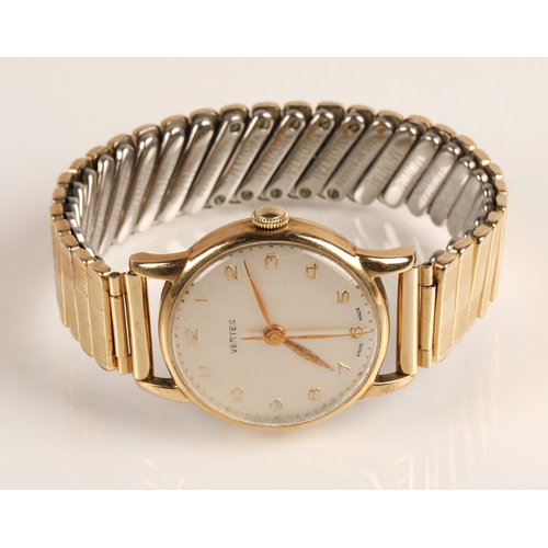 82A - Gents 9ct gold Vertex wrist watch on a rolled gold expandable strap