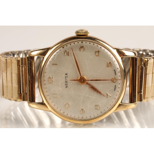 82A - Gents 9ct gold Vertex wrist watch on a rolled gold expandable strap