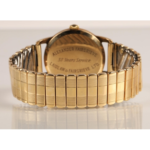 82A - Gents 9ct gold Vertex wrist watch on a rolled gold expandable strap