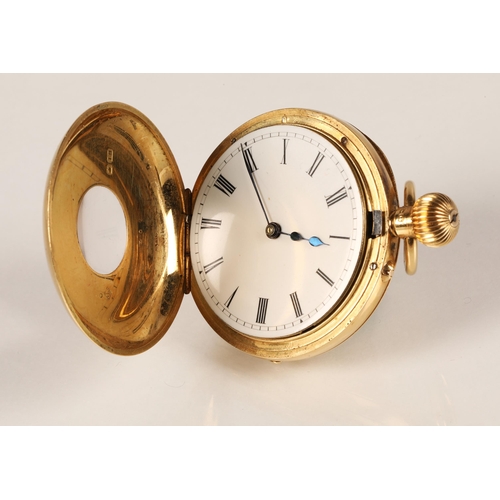 93 - Ladies 18ct gold half hunter pocket watch, gross weight 47.5g