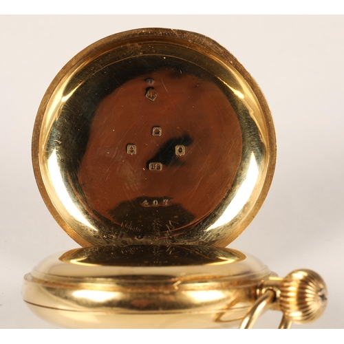 93 - Ladies 18ct gold half hunter pocket watch, gross weight 47.5g