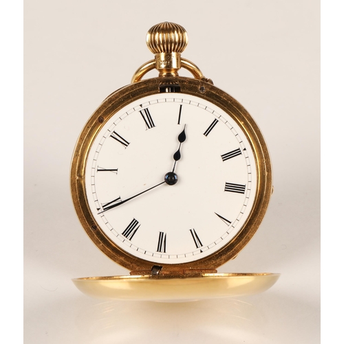 93 - Ladies 18ct gold half hunter pocket watch, gross weight 47.5g