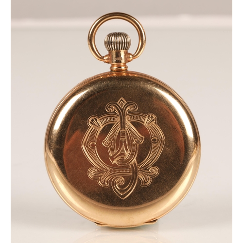 94 - Gents 9ct gold full hunter pocket watch, white enamel pocket watch with roman numerals and subsidiar... 