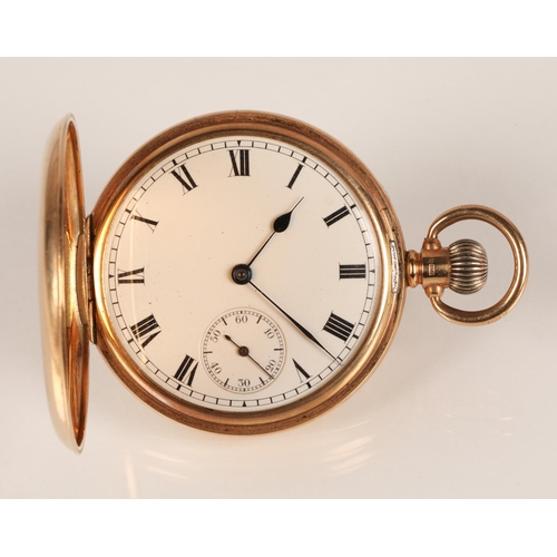 94 - Gents 9ct gold full hunter pocket watch, white enamel pocket watch with roman numerals and subsidiar... 
