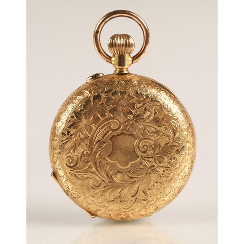 95 - Ladies 18k gold half hunter pocket watch, white enamel dial with Roman numerals, gross weight 33.9g... 