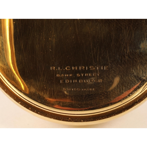 96 - Gents 18ct yellow gold half hunter pocket watch, white enamel dial with Roman numerals and subsidiar... 