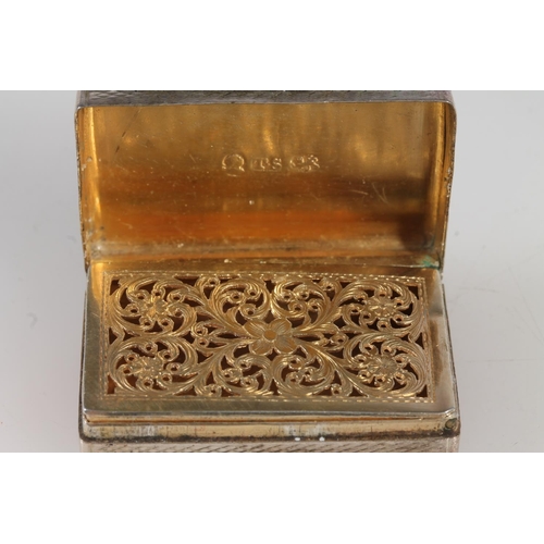10 - William IV silver vinaigrette, of rectangular form with cast thumbpiece and engine turned decoration... 